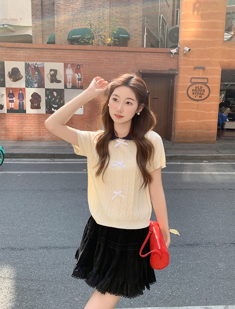 Sweet style mixed colors sweater slim tops for women