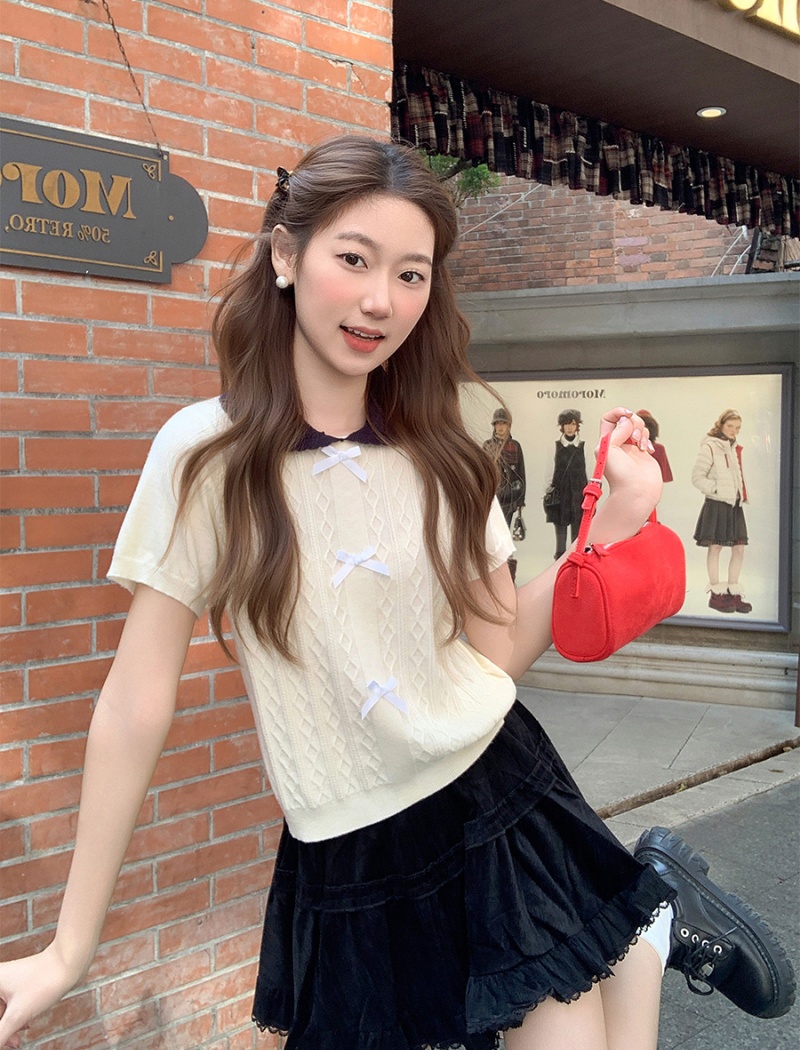 Sweet style mixed colors sweater slim tops for women