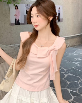 Enticement short strapless tops bow spring T-shirt for women