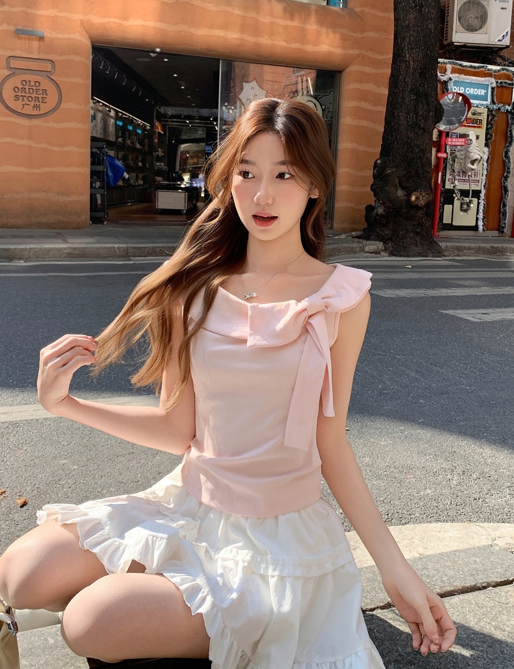 Enticement short strapless tops bow spring T-shirt for women