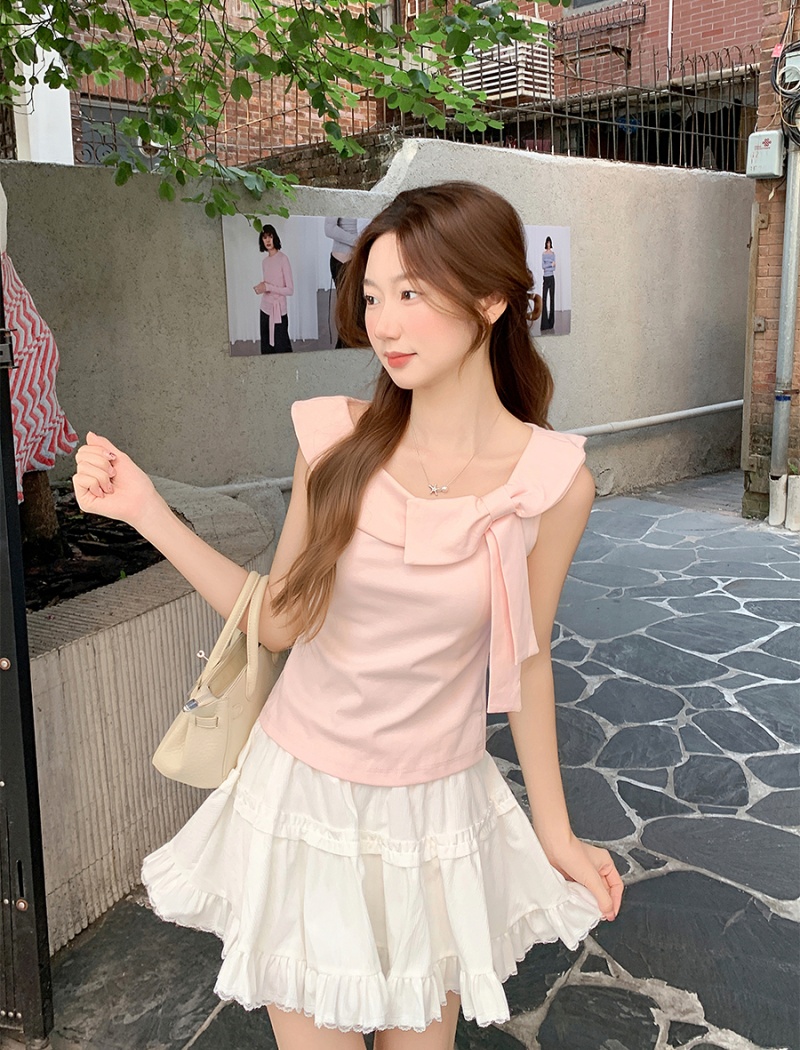 Enticement short strapless tops bow spring T-shirt for women
