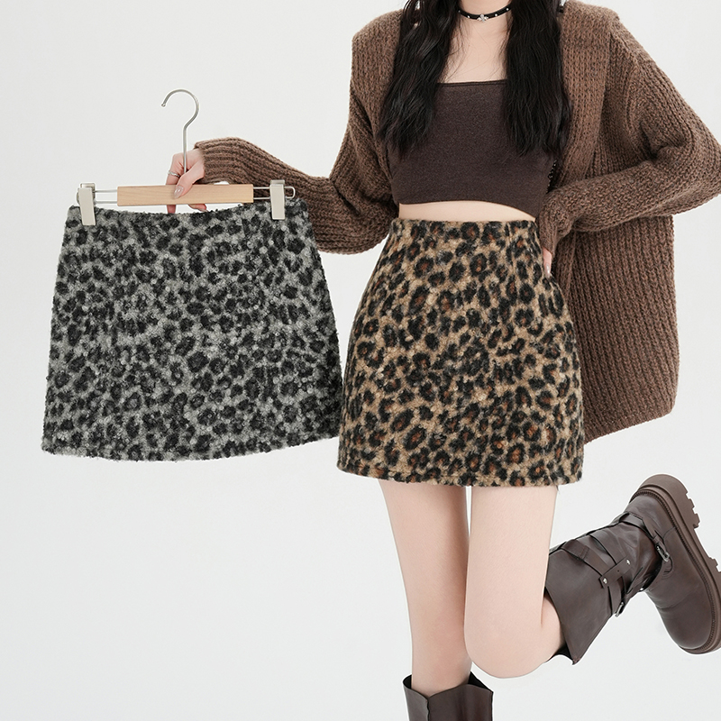 High waist leopard short skirt all-match skirt for women