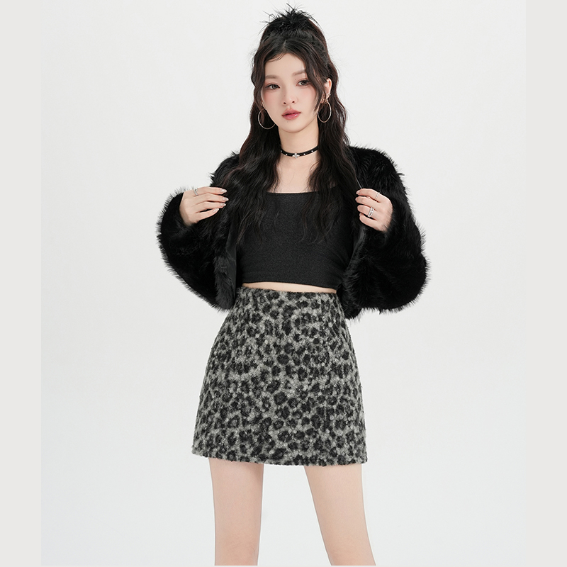 High waist leopard short skirt all-match skirt for women