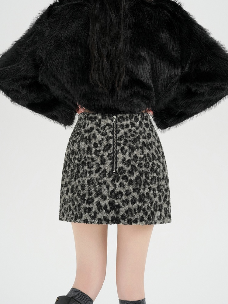 High waist leopard short skirt all-match skirt for women
