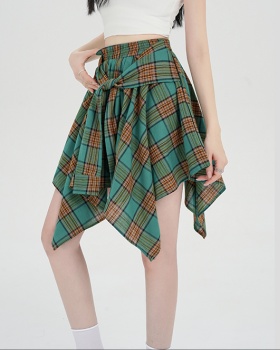 Korean style A-line short skirt plaid skirt for women