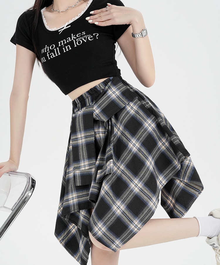 Korean style A-line short skirt plaid skirt for women