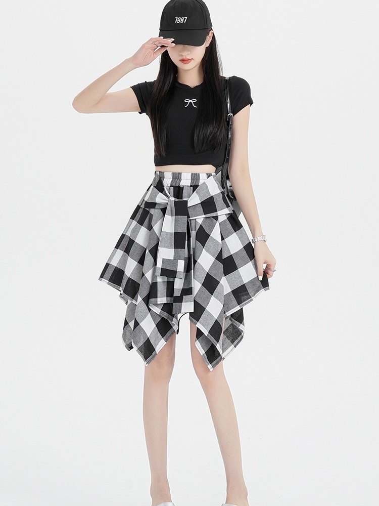 Korean style A-line short skirt plaid skirt for women