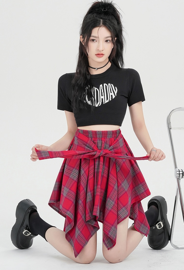Korean style A-line short skirt plaid skirt for women