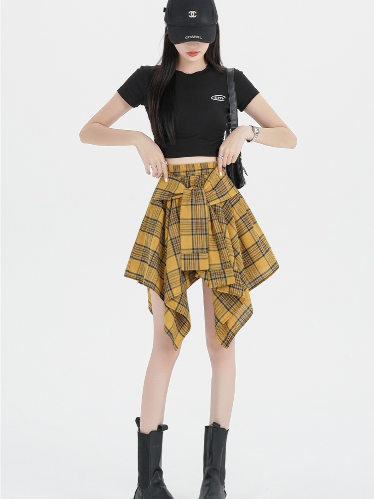 Korean style A-line short skirt plaid skirt for women