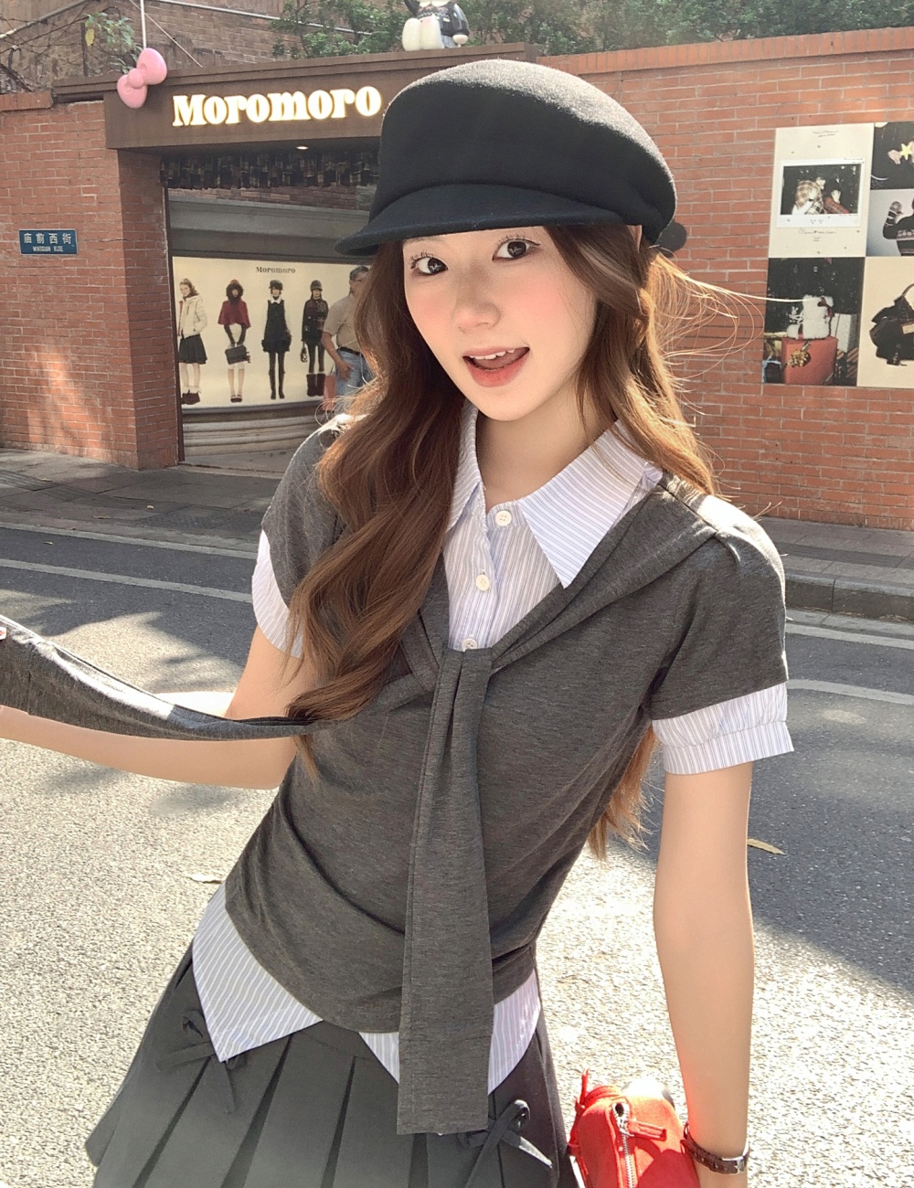 Pseudo-two splice T-shirt Korean style tops for women