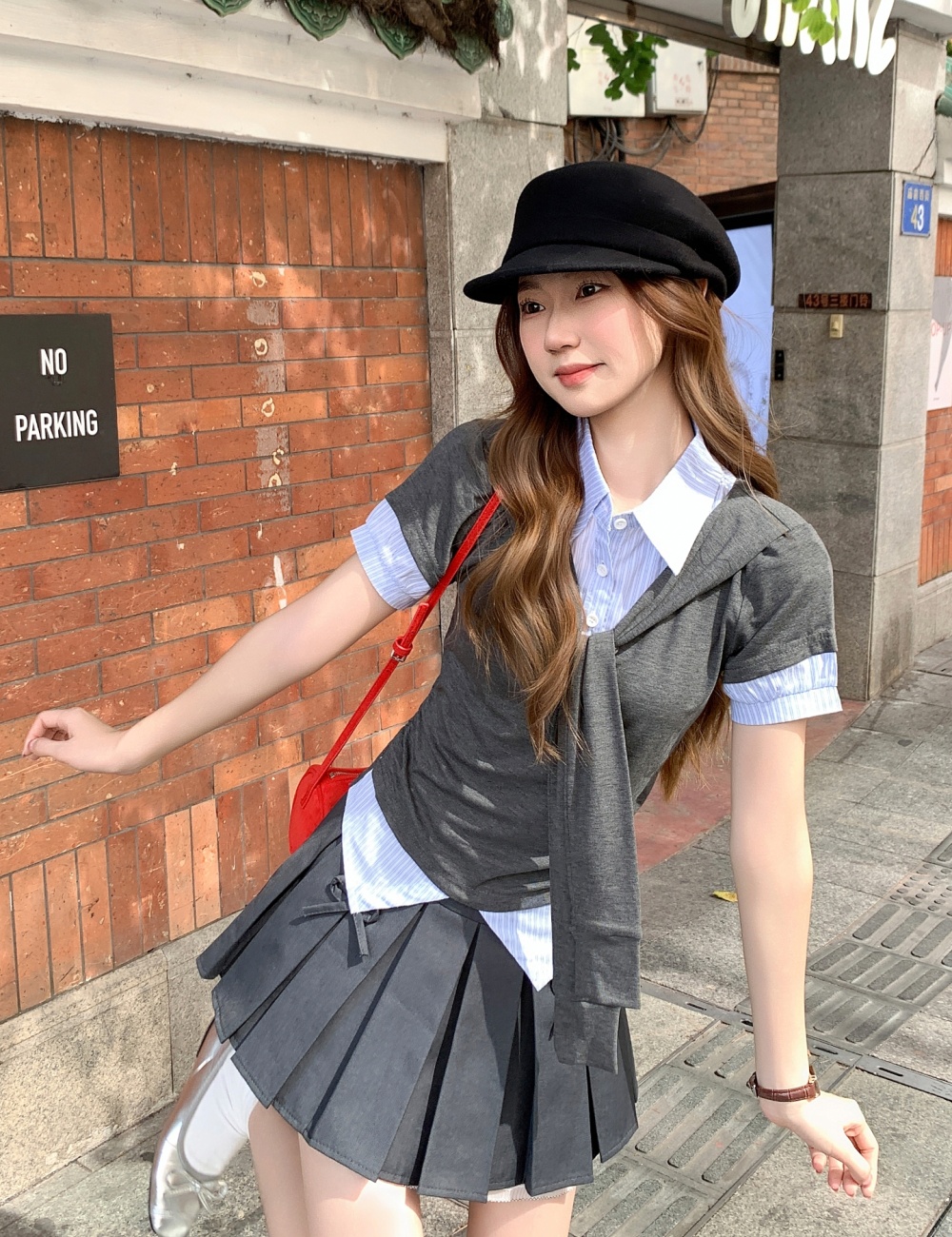 Pseudo-two splice T-shirt Korean style tops for women