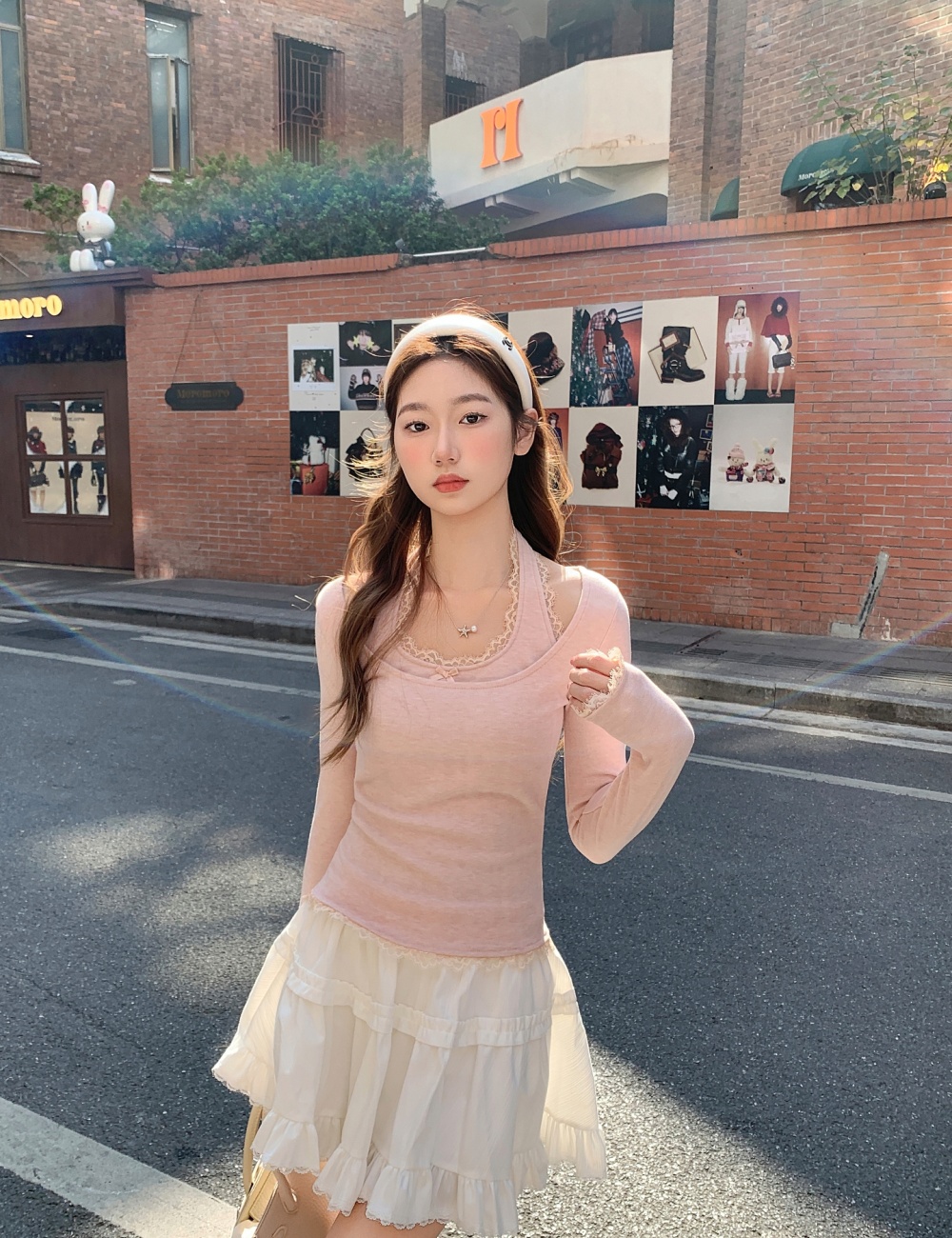 Bottoming T-shirt Pseudo-two tops for women