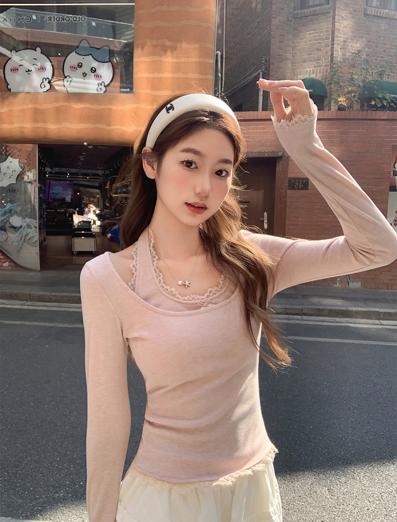 Bottoming T-shirt Pseudo-two tops for women