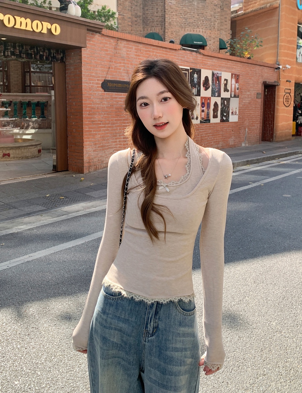 Bottoming T-shirt Pseudo-two tops for women