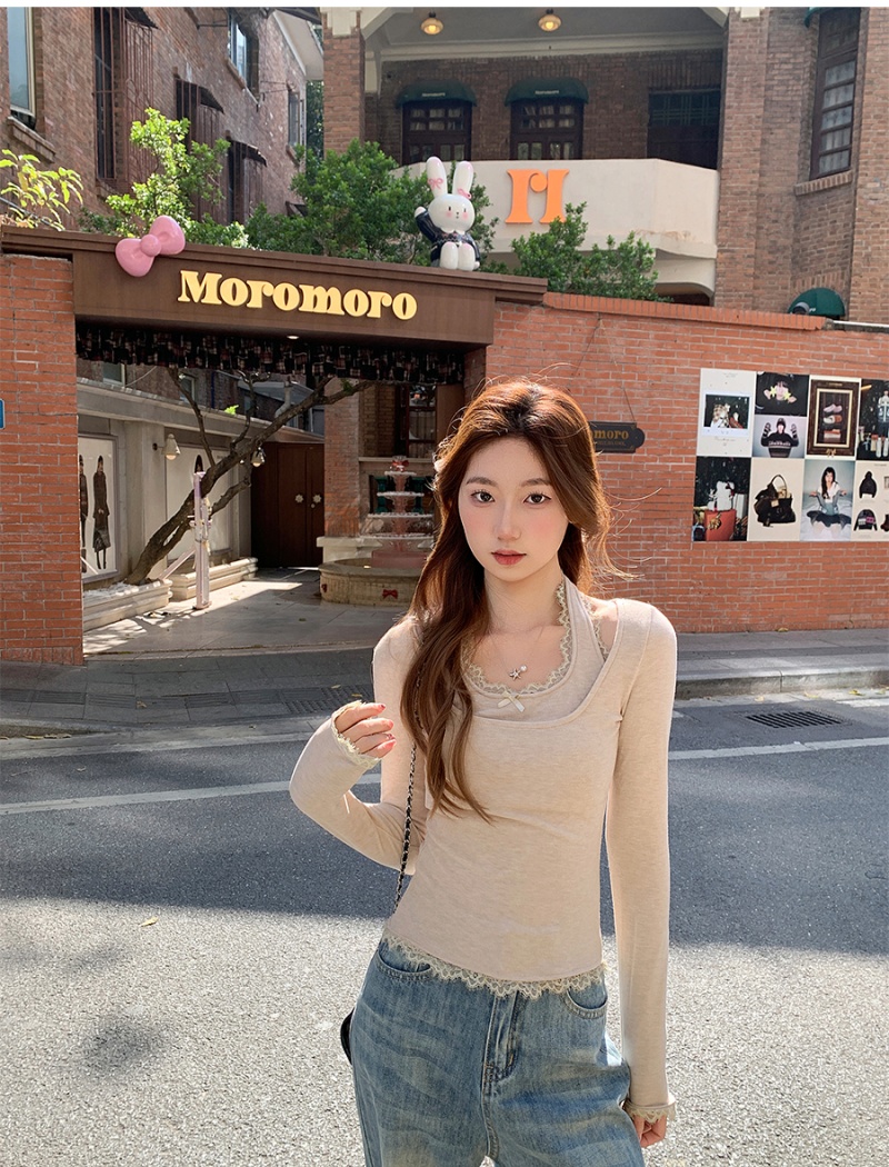 Bottoming T-shirt Pseudo-two tops for women