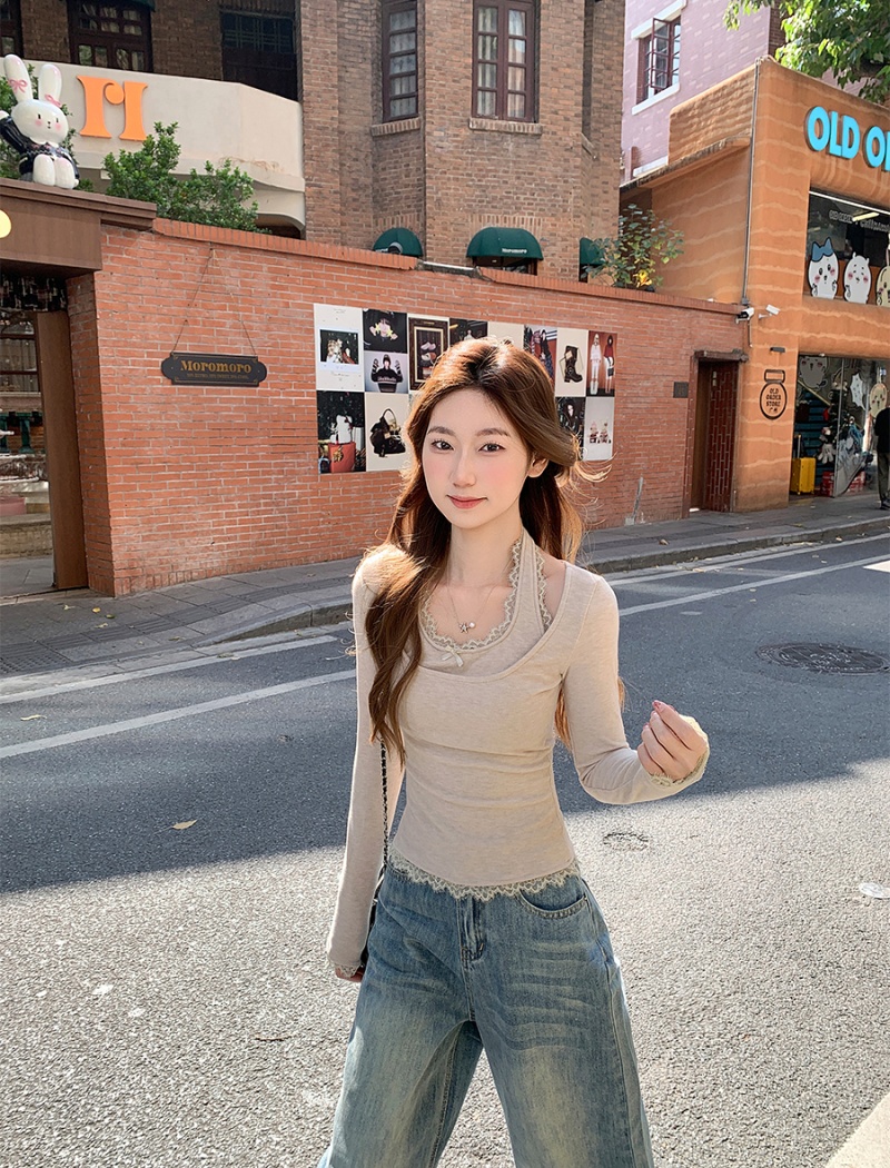 Bottoming T-shirt Pseudo-two tops for women