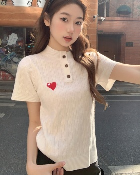Red embroidery spring tops slim heart bottoming shirt