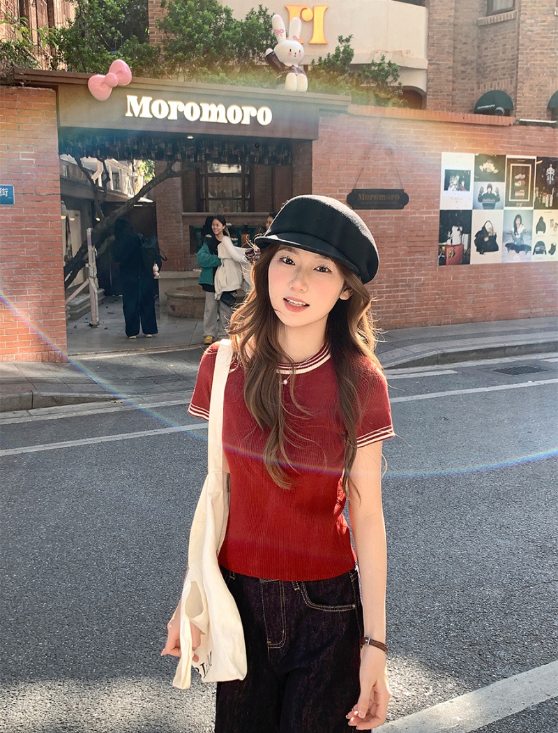 Round neck short tops spring all-match sweater