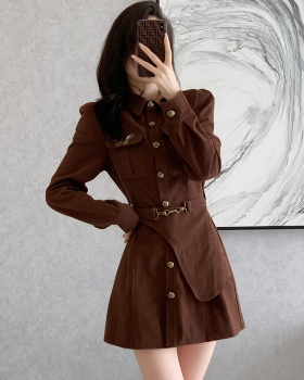 Commuting shirt collar T-back autumn A-line dress