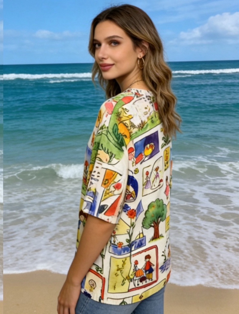 Retro loose European style graffiti T-shirt for women