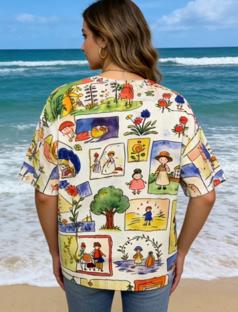 Retro loose European style graffiti T-shirt for women