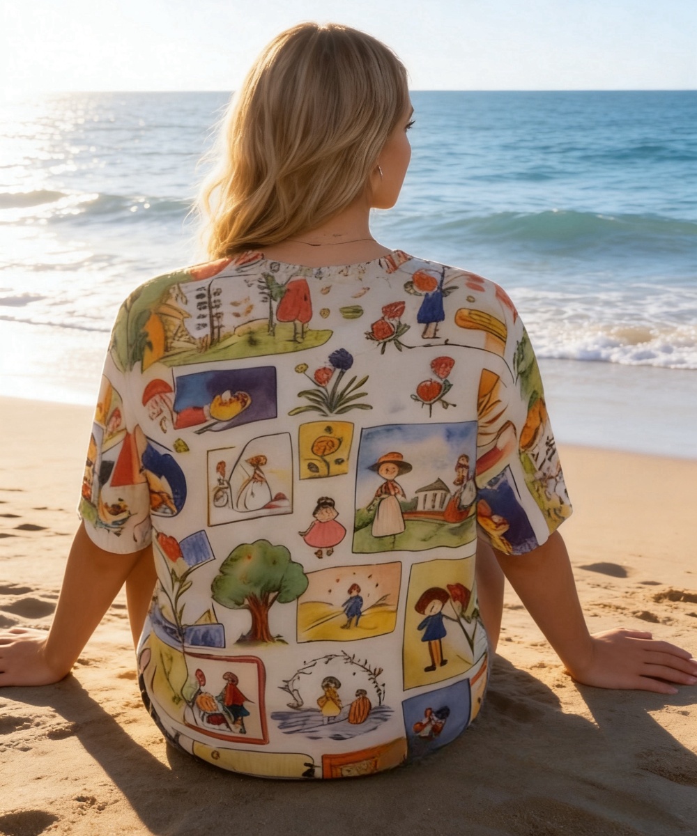 Retro loose European style graffiti T-shirt for women