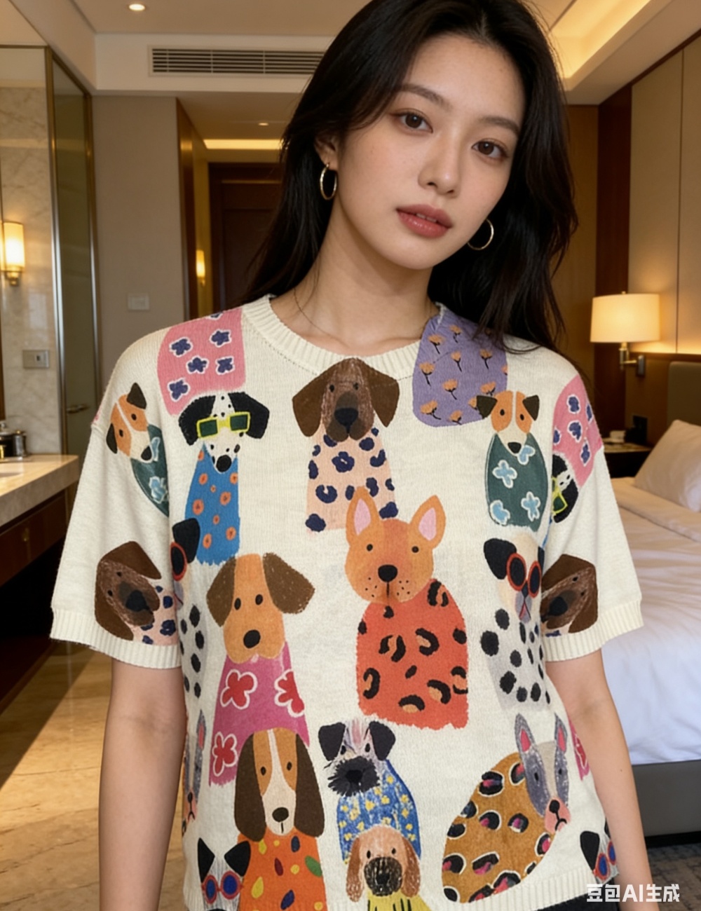 Cotton linen summer retro printing Korean style T-shirt for women
