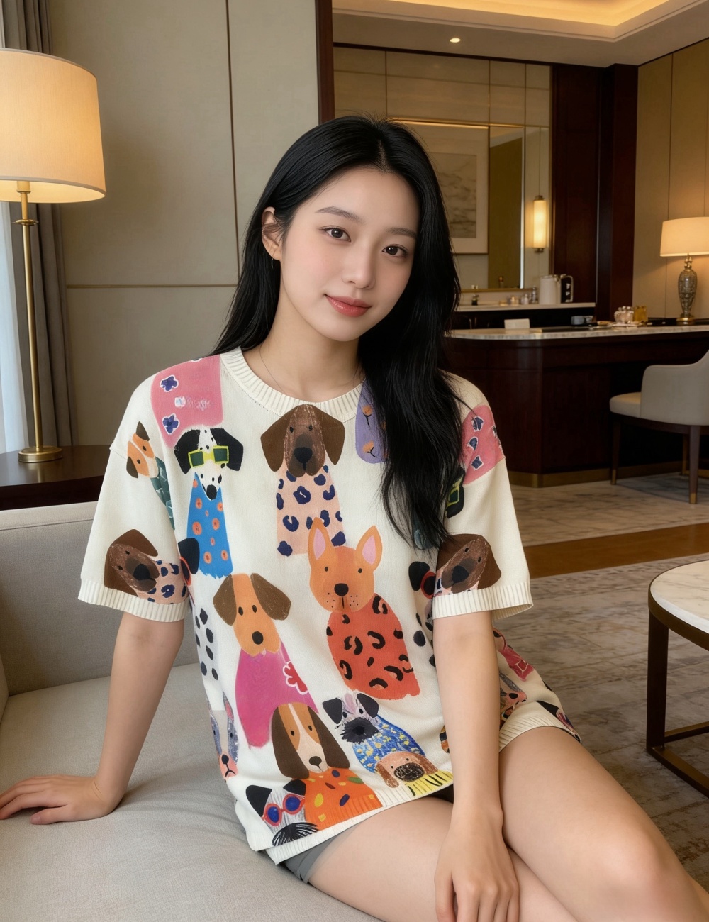Cotton linen summer retro printing Korean style T-shirt for women