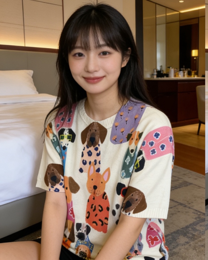 Cotton linen summer retro printing Korean style T-shirt for women