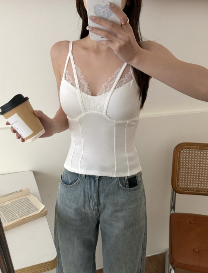 Stitching beauty back small sling sexy lace vest