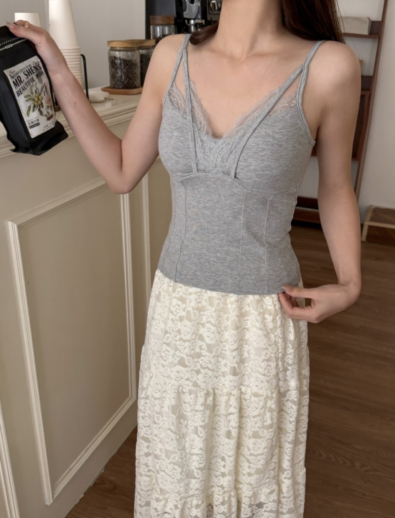 Stitching beauty back small sling sexy lace vest