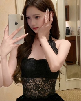 All-match frenum sexy summer fold halter slim sling lace vest