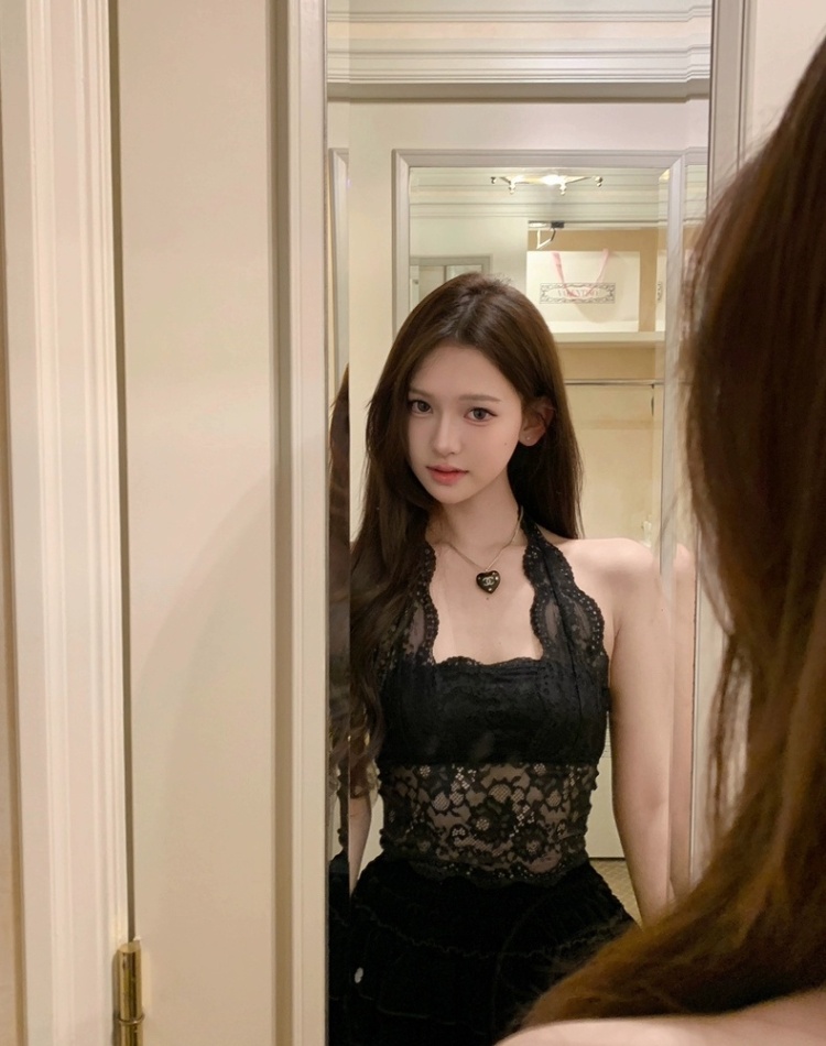 All-match frenum sexy summer fold halter slim sling lace vest