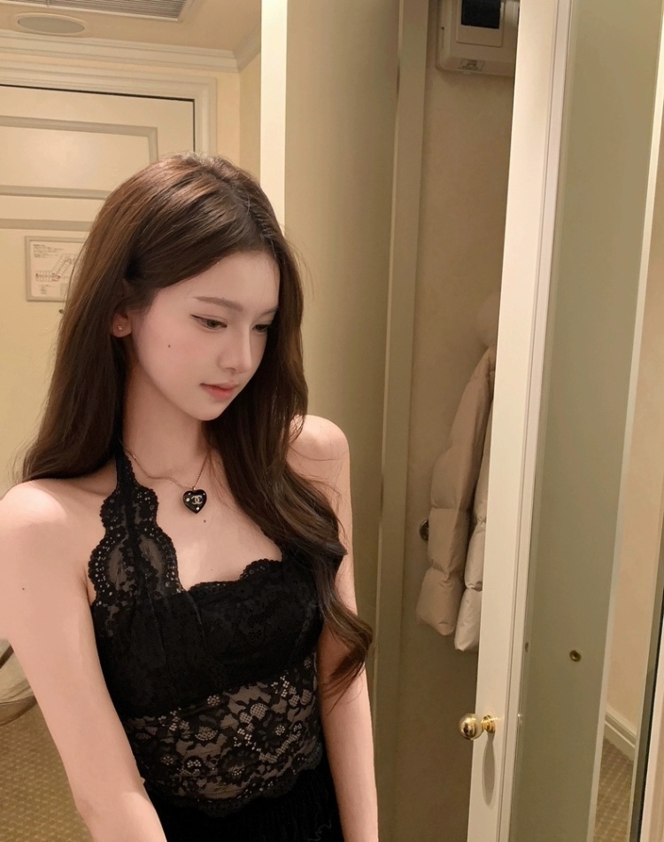 All-match frenum sexy summer fold halter slim sling lace vest