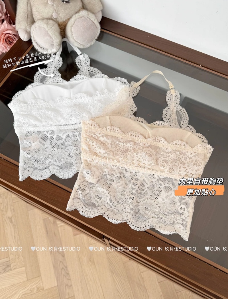 All-match frenum sexy summer fold halter slim sling lace vest