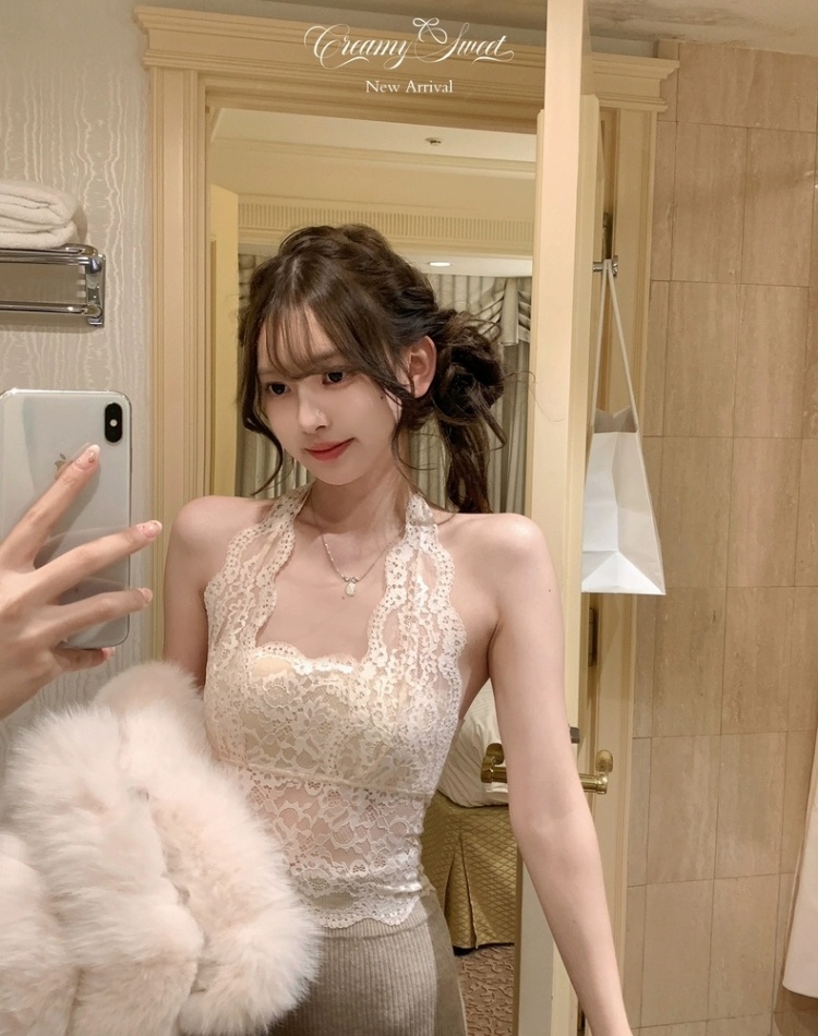 All-match frenum sexy summer fold halter slim sling lace vest