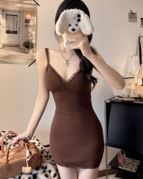 Lace enticement sueding splice long dress for women