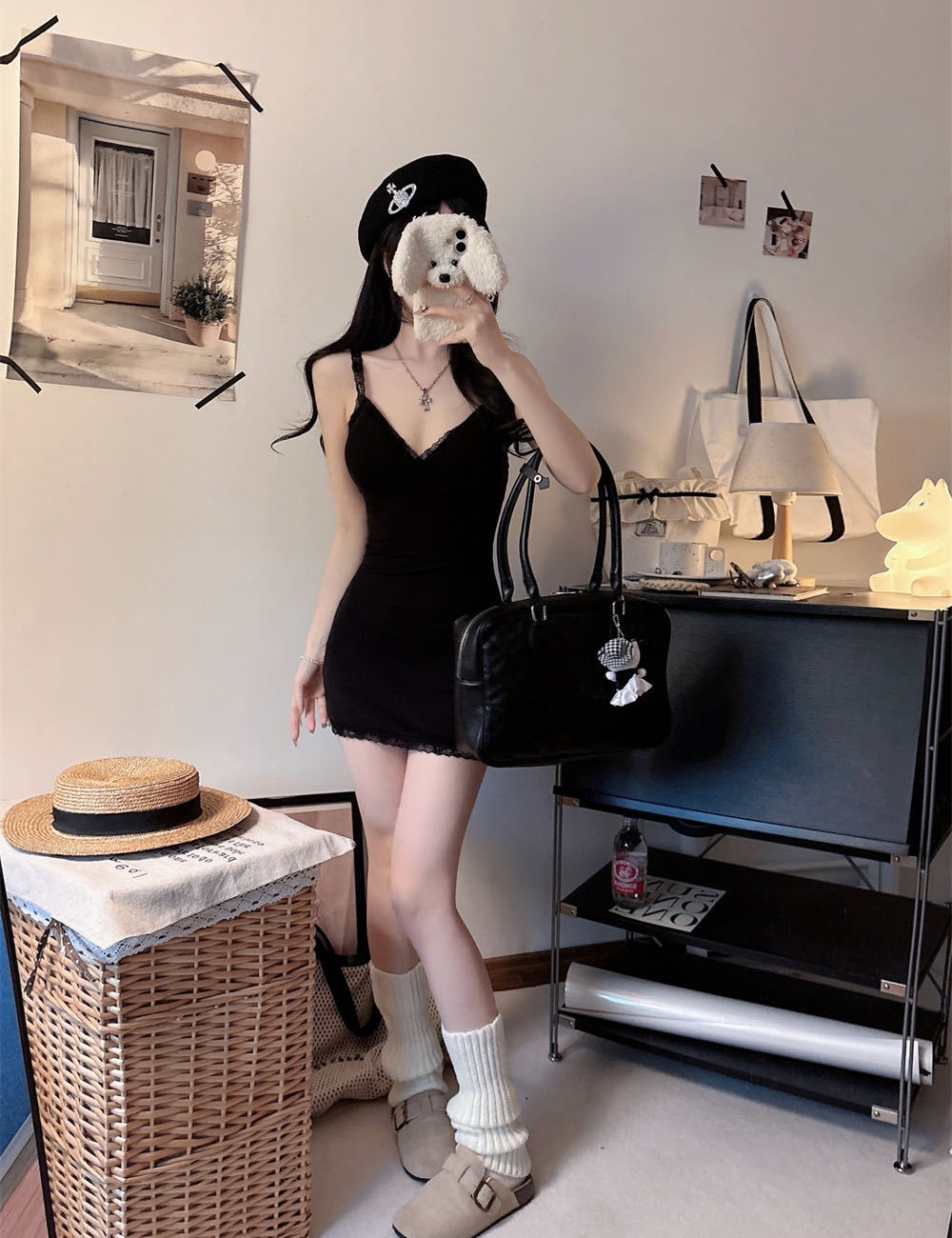 Lace enticement sueding splice long dress for women