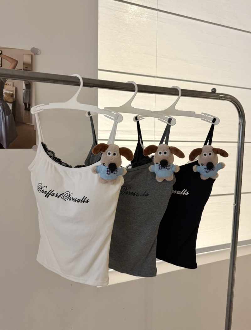 Printing all-match chest lace splice vest for women