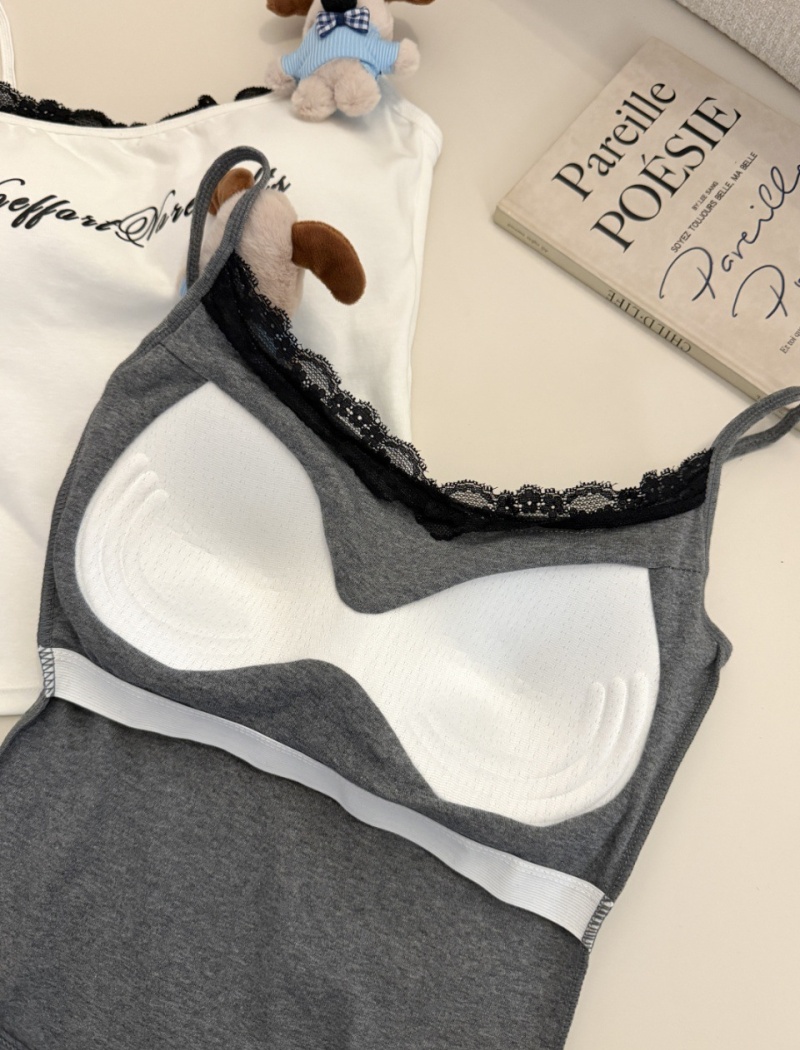 Printing all-match chest lace splice vest for women