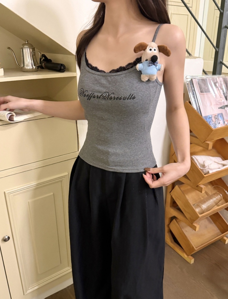 Printing all-match chest lace splice vest for women