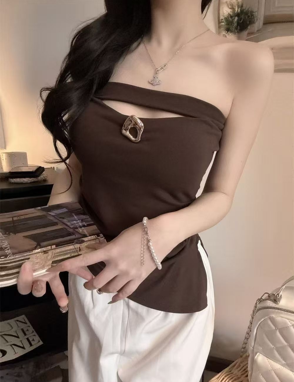 Inside the ride anti emptied not shoulder strap halter tops