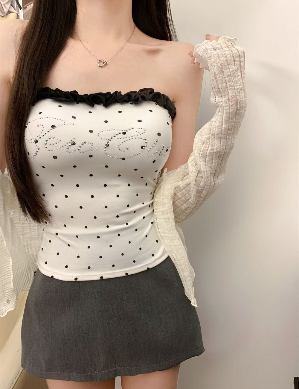 Integrated printing rhinestone with chest pad tops for women