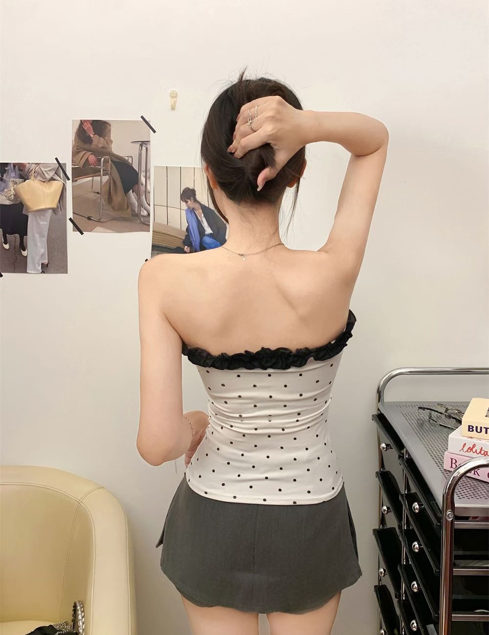Integrated printing rhinestone with chest pad tops for women
