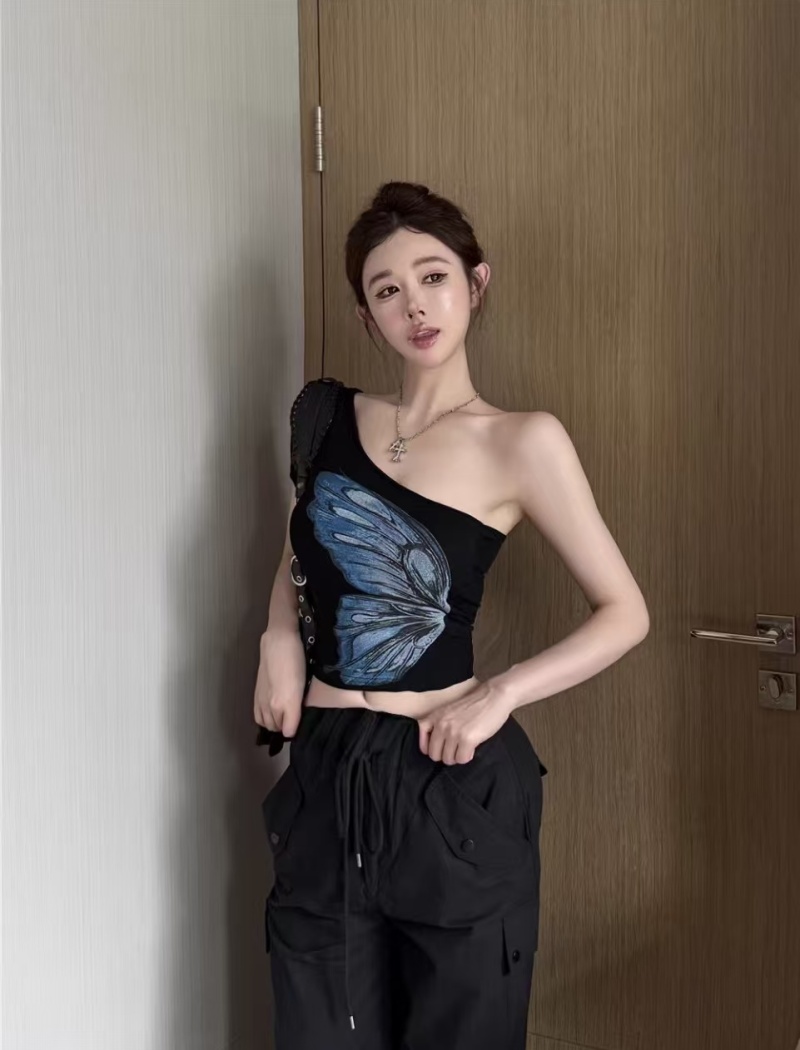 Butterfly short sleeve summer slim short T-shirt for women