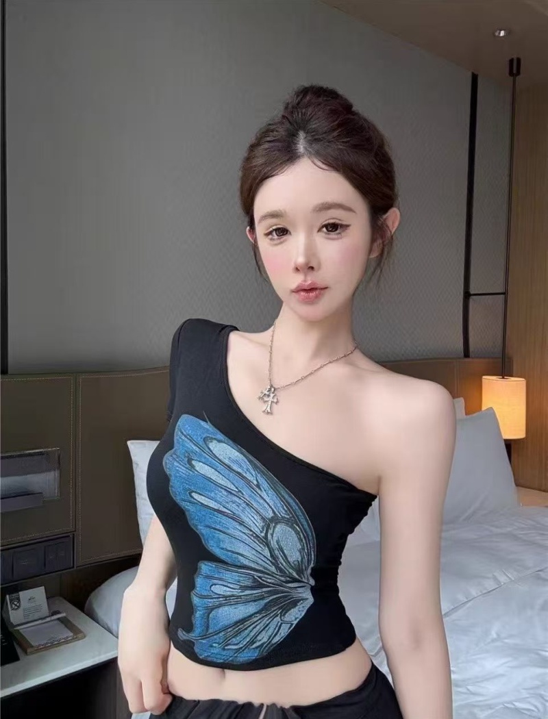 Butterfly short sleeve summer slim short T-shirt for women