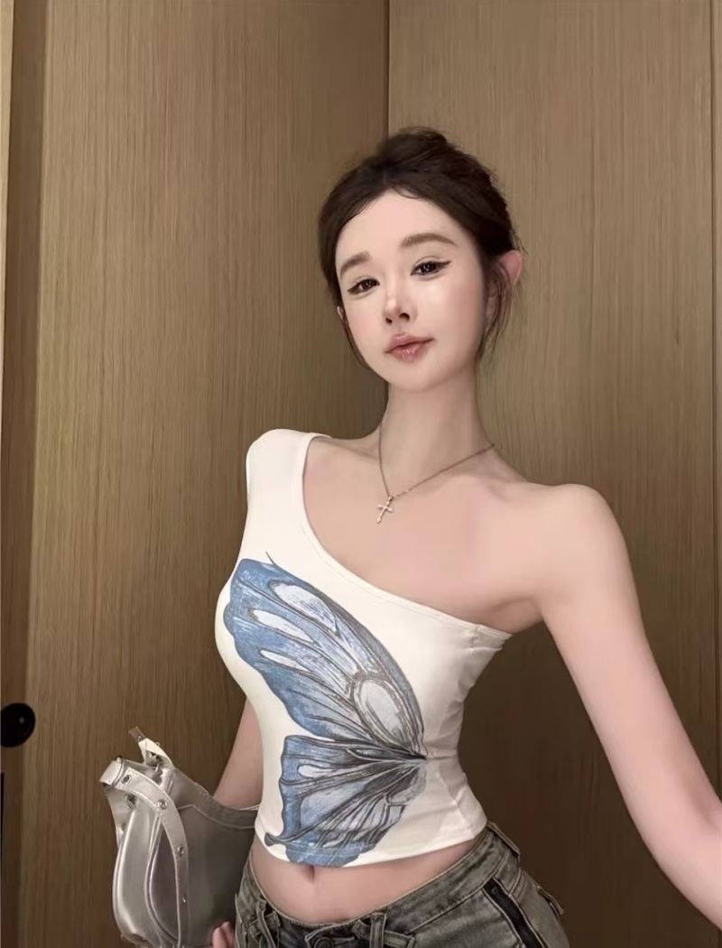 Butterfly short sleeve summer slim short T-shirt for women