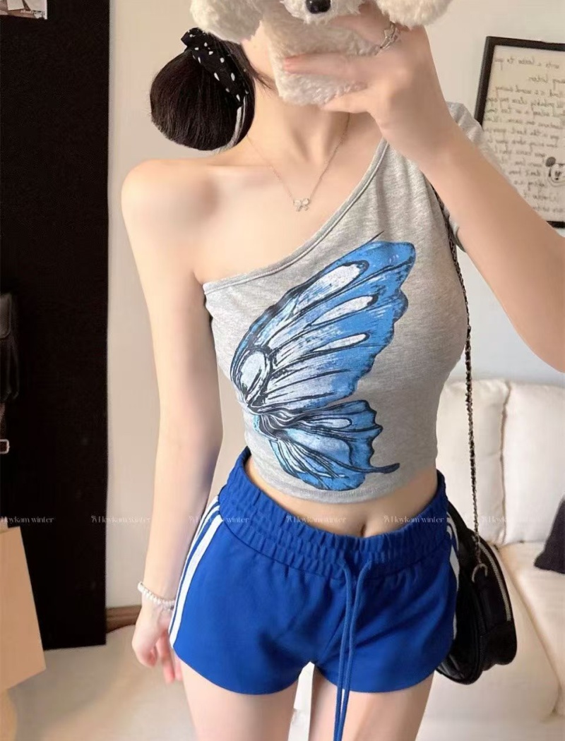 Butterfly short sleeve summer slim short T-shirt for women