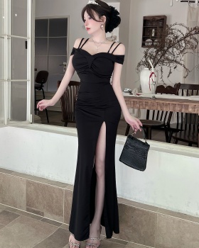 High slit sling dress long low-cut formal dress