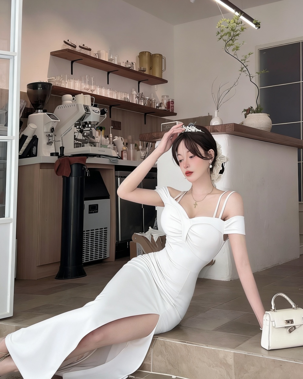 High slit sling dress long low-cut formal dress